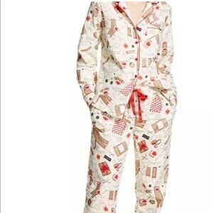 Nick & Nora How To Make A Sock Monkey Pajama SET Cotton Flannel Cream/Red L